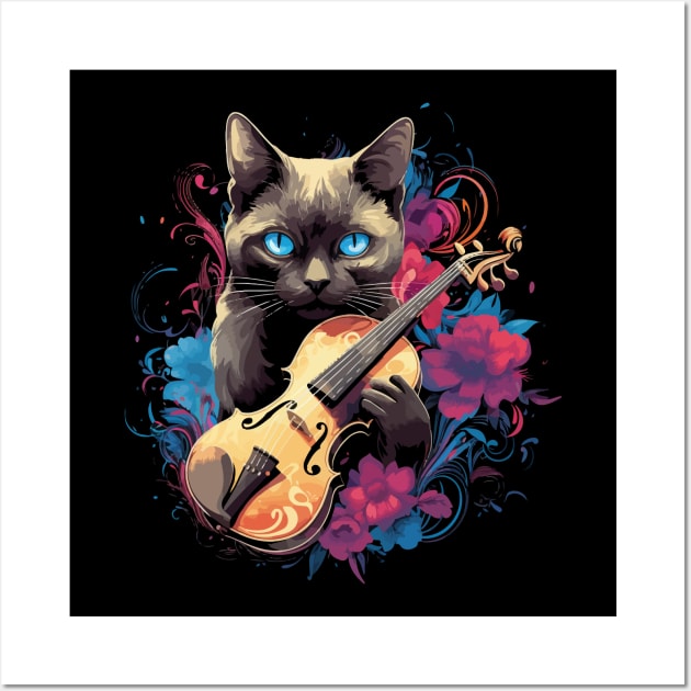 Tonkinese Cat Playing Violin Wall Art by JH Mart